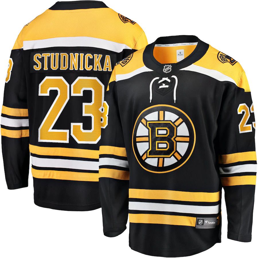 Men Boston Bruins 23 Jack Studnicka Fanatics Branded Black Home Breakaway Player NHL Jersey